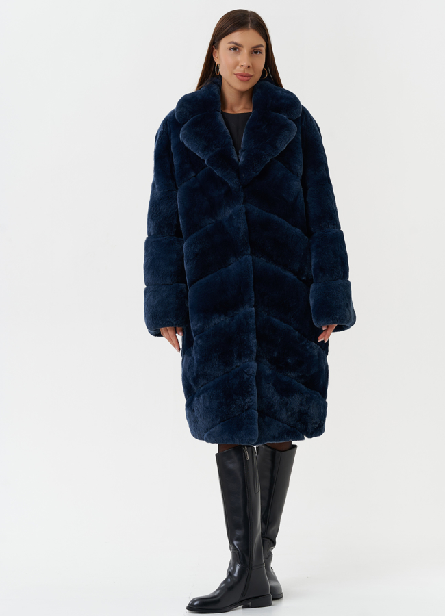Шуба из меха кролика с английским воротником модель № 27840 меха малина