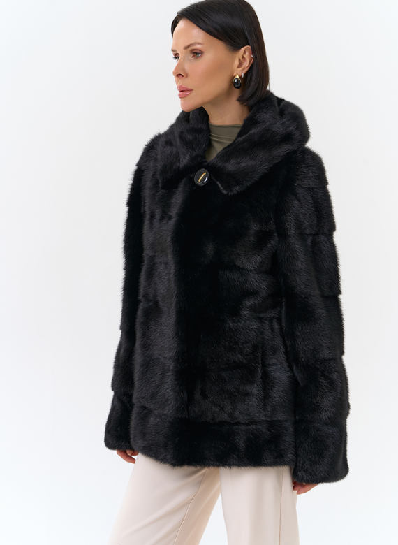 Укороченная норковая шуба черного цвета 2 в 1
