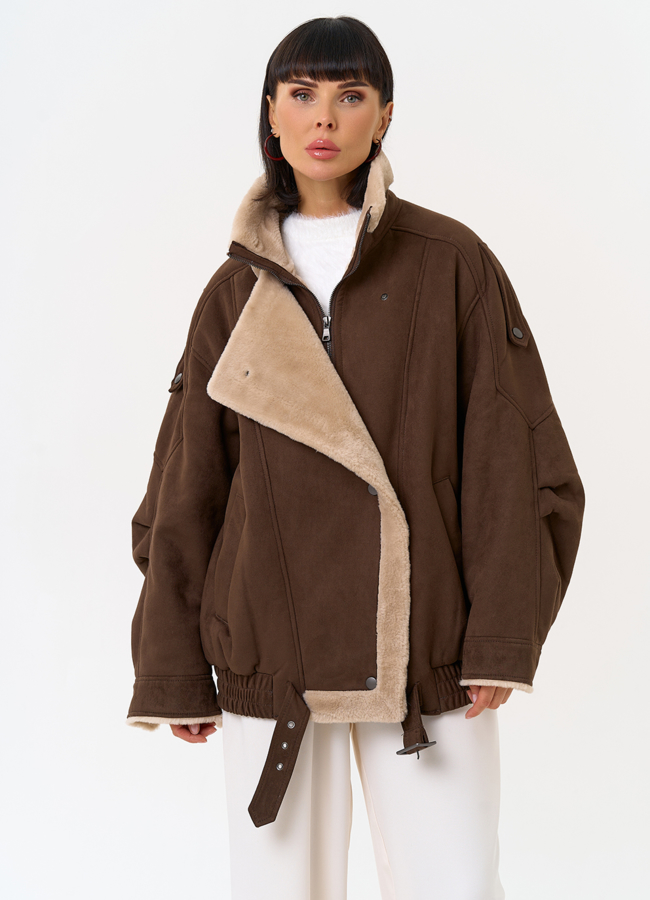 Женский бомбер из эко замши с воротником стойкой модель № 31533 в рассрочку