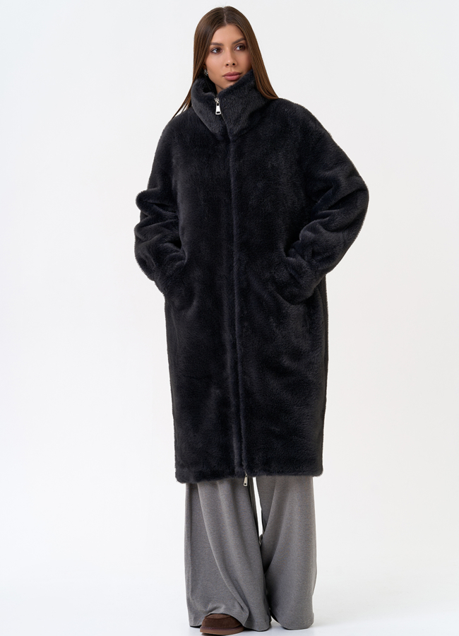 Женская шуба из эко меха с воротником стойкой модель № 31272 в рассрочку