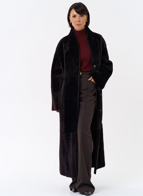 Женская двухсторонняя дубленка с декоративным поясом