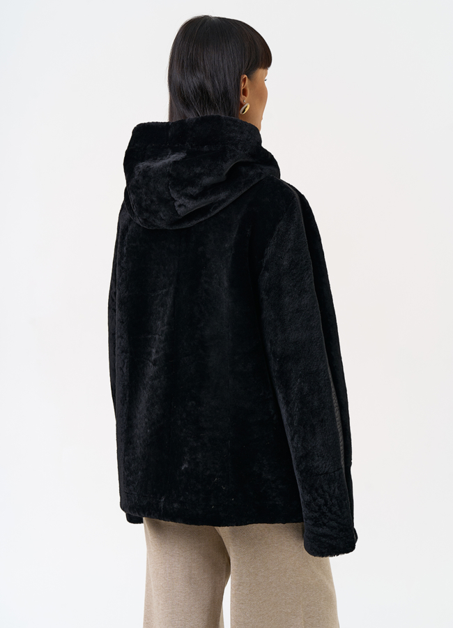 Женская двухсторонняя дубленка с капюшоном модель № 31482 в кредит