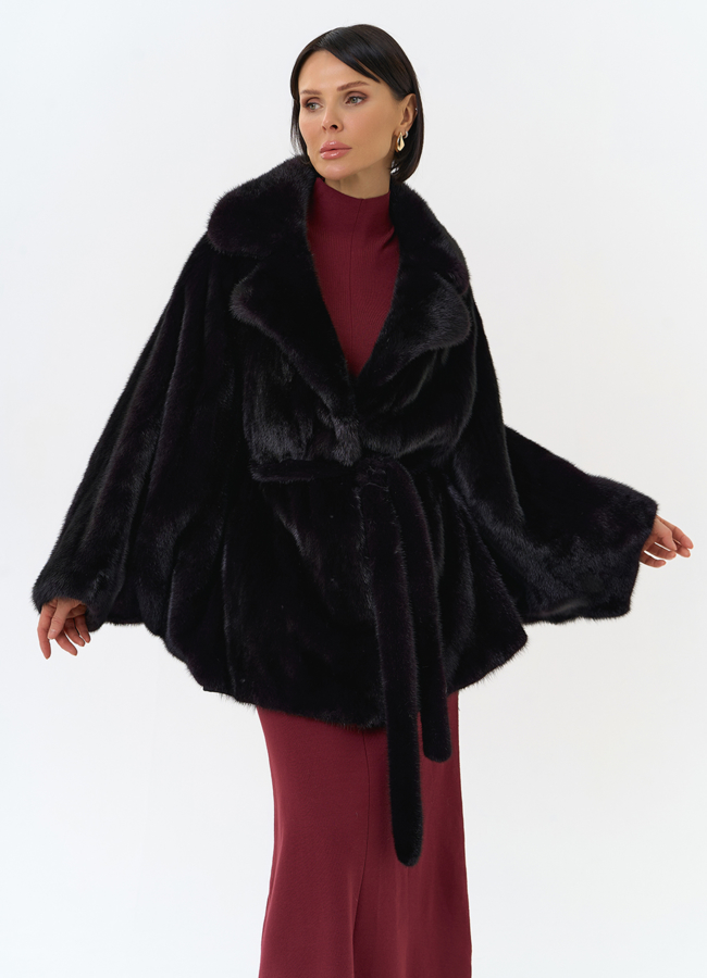 Шуба из меха норки с английским воротником в цвете баклажан модель № 31829 в рассрочку