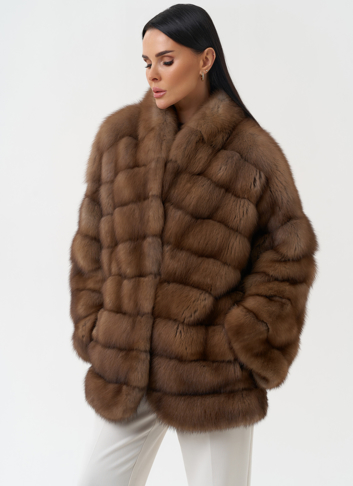 Шуба из куницы с воротником шаль