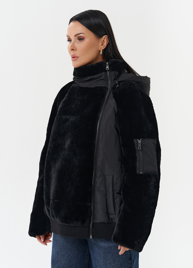 Комбинированная куртка с капюшоном модель № 28531 в рассрочку