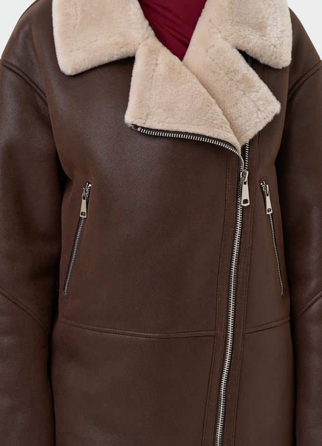 Женская дубленка из эко замши с воротником модель № 31285 в кредит