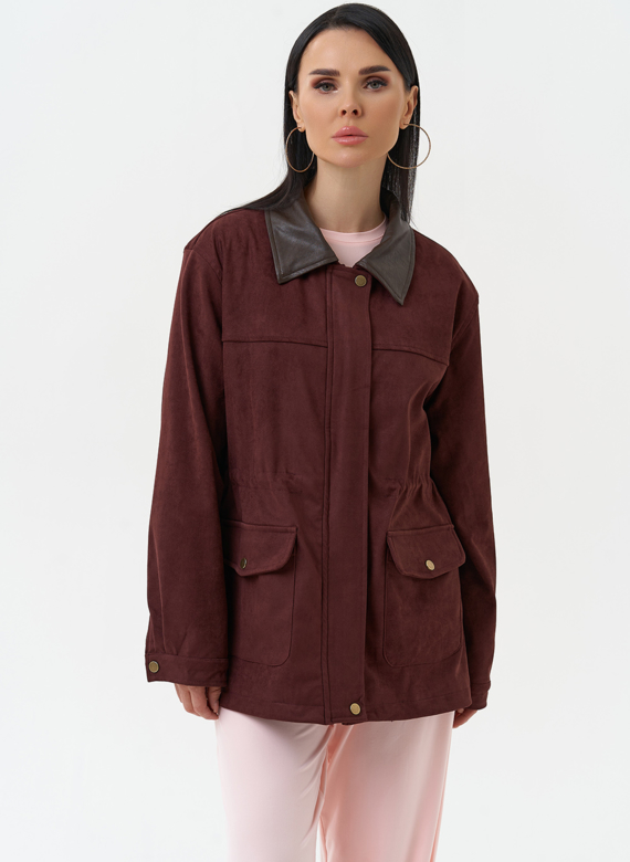 Женская парка из эко замши бордового цвета