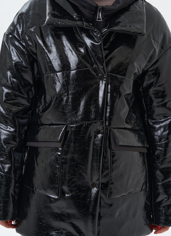 Куртка женская из эко кожи с капюшоном модель № 28685 универмаг малина