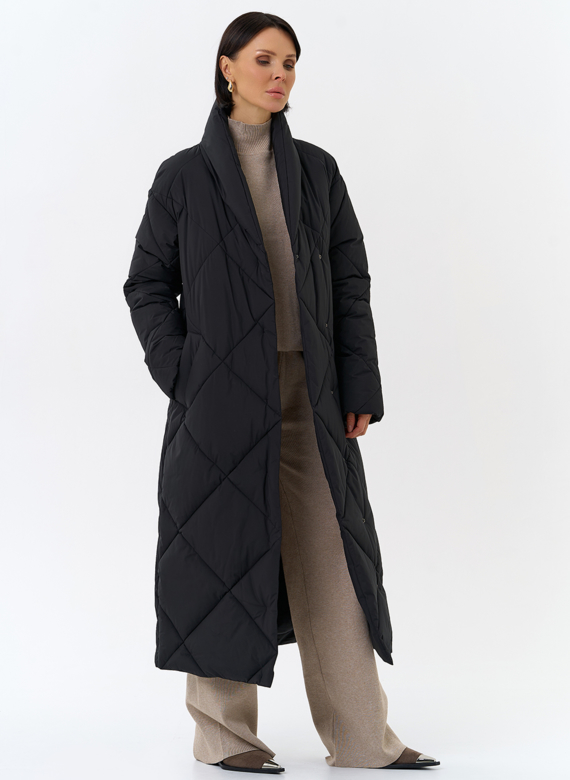 Женский пуховик с воротником шаль