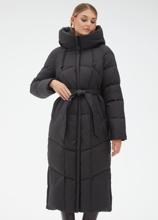 Женский пуховик с капюшоном и поясом модель № 31123 меха малина