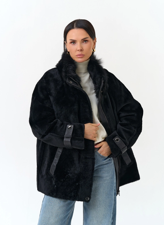 Женская дубленка с воротником стойкой фото