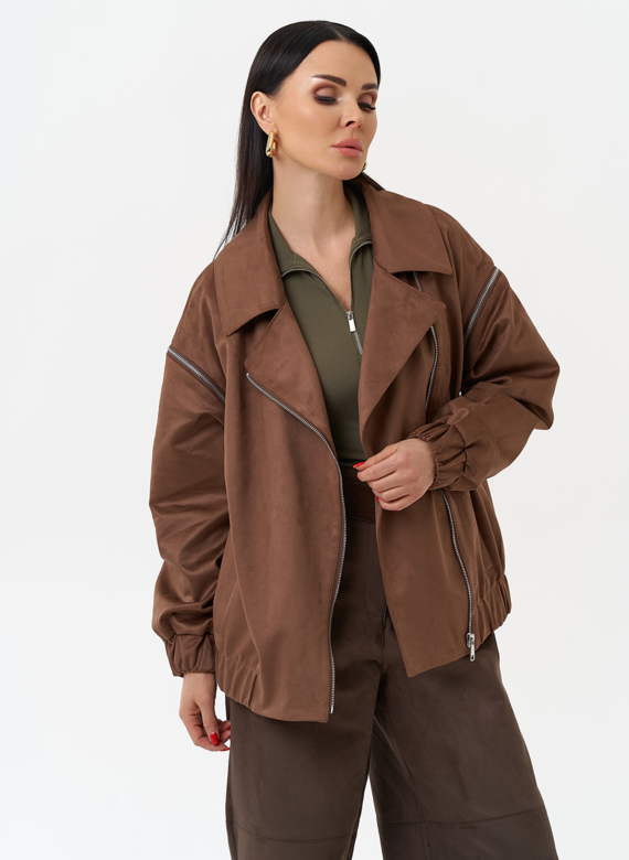 Куртка бомбер из эко замши со съемными рукавами