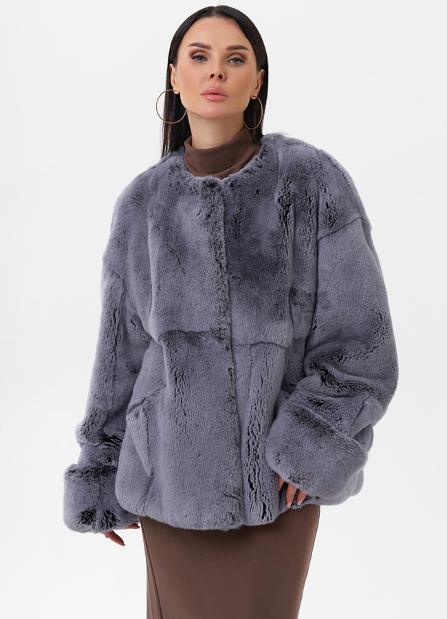 Короткая шуба из меха кролика модель № 29211 меха малина