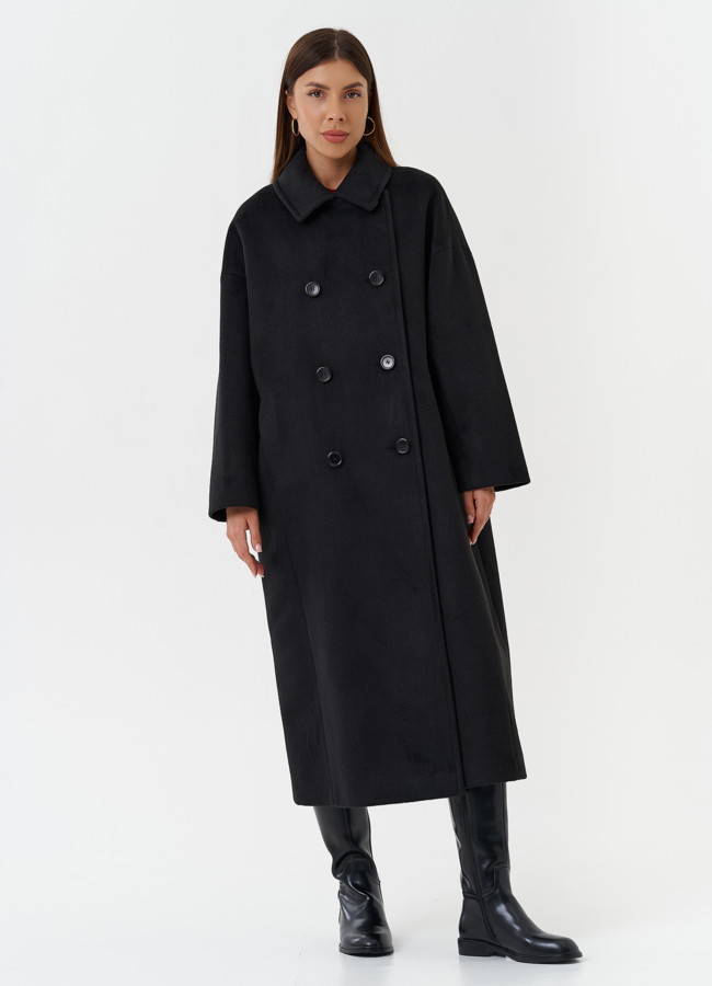 фото Длинное пальто черного цвета модель № 28101
