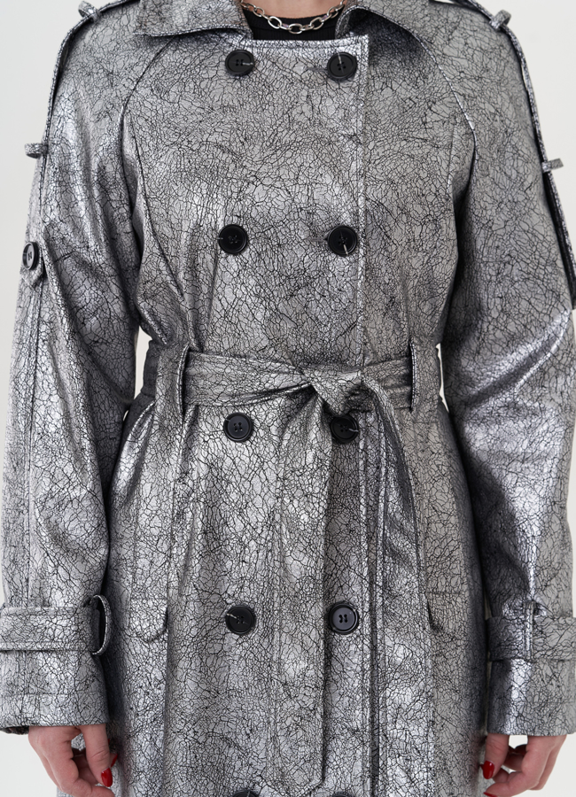 Плащ из эко кожи под серебро модель № 26803 универмаг малина