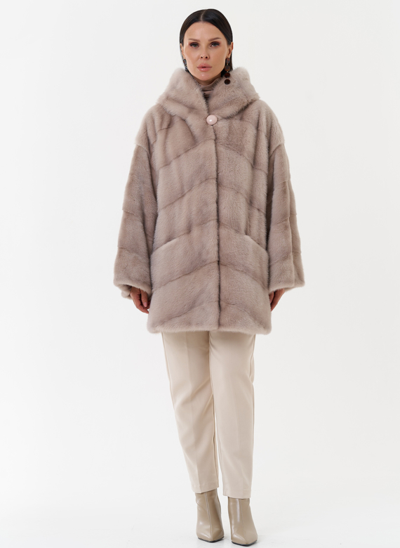 Шуба из норки с капюшоном