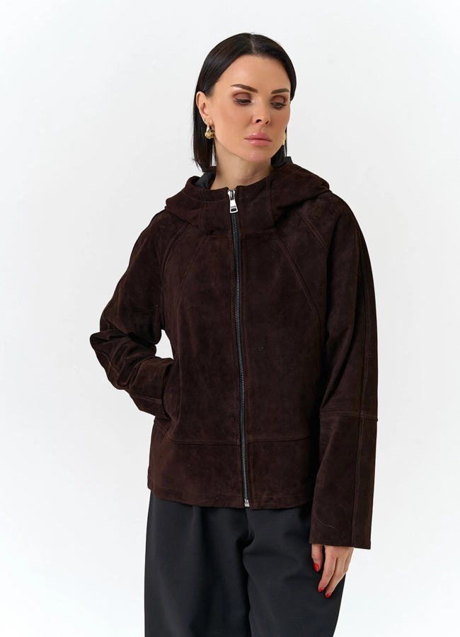 Женская куртка из натуральной замши с капюшоном модель № 32674 универмаг малина