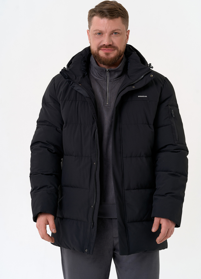 Мужской пуховик с капюшоном модель № 31456 меха малина