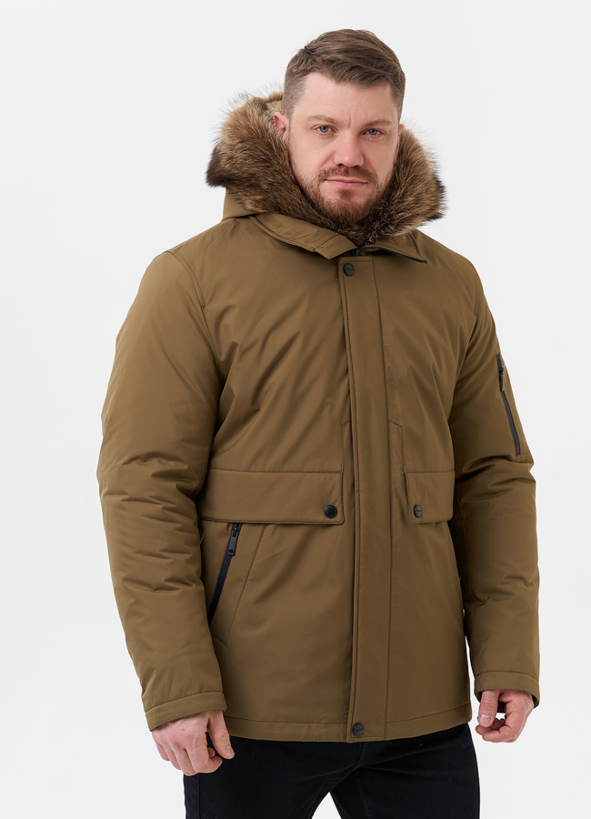 Парка мужская на мехе из волка модель № 29069 меха малина