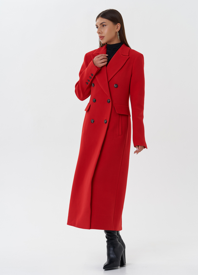 Двубортное пальто с английским воротником модель № 27678 универмаг малина