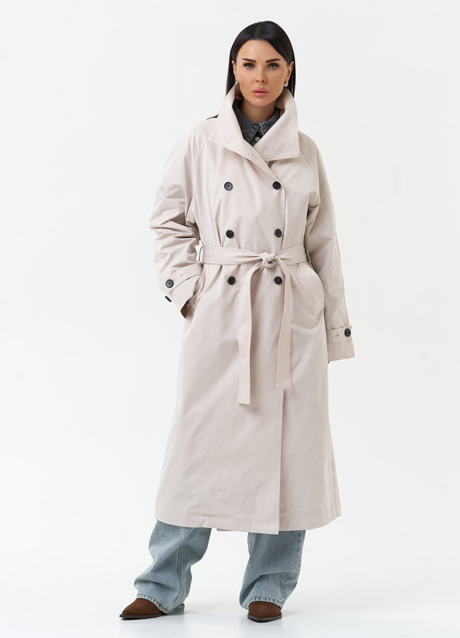 Длинный женский плащ  модель № 30268 меха малина