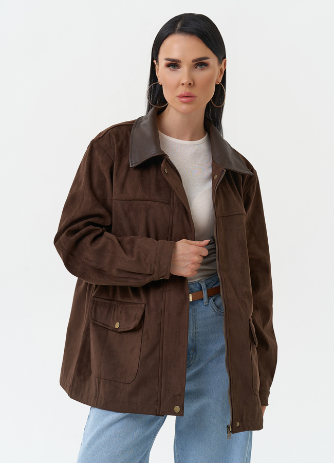 Женская парка из эко замши коричневого цвета модель № 30376 универмаг малина