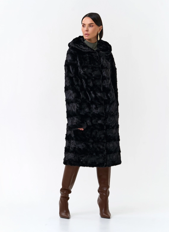 Шуба из меха норки с капюшоном