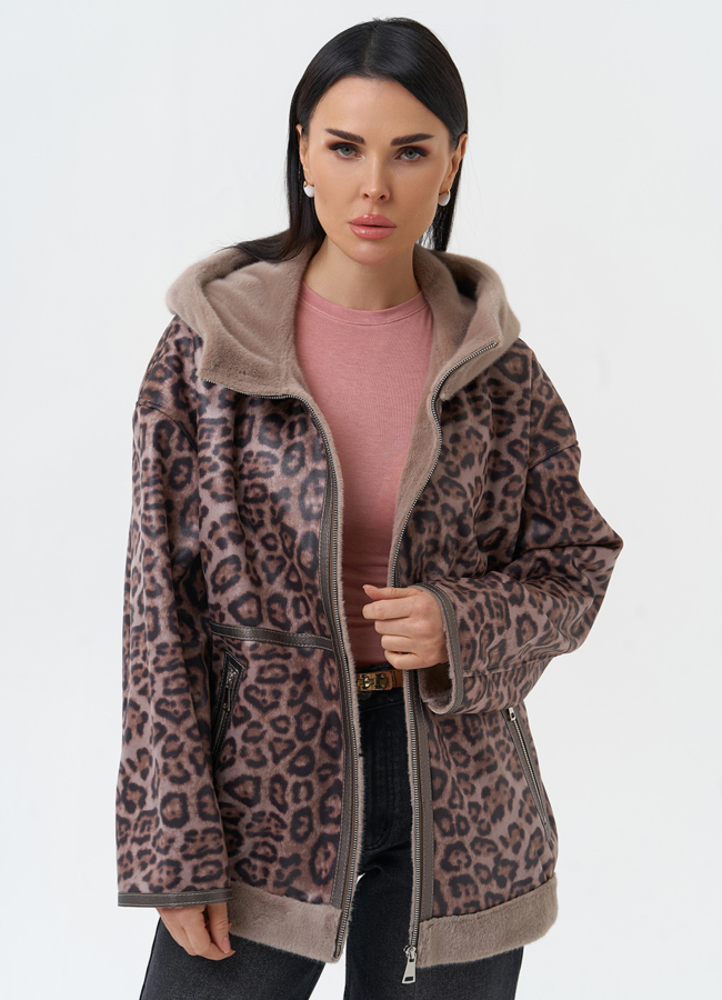 Женская дубленка из эко замши с капюшоном модель № 30208 универмаг малина