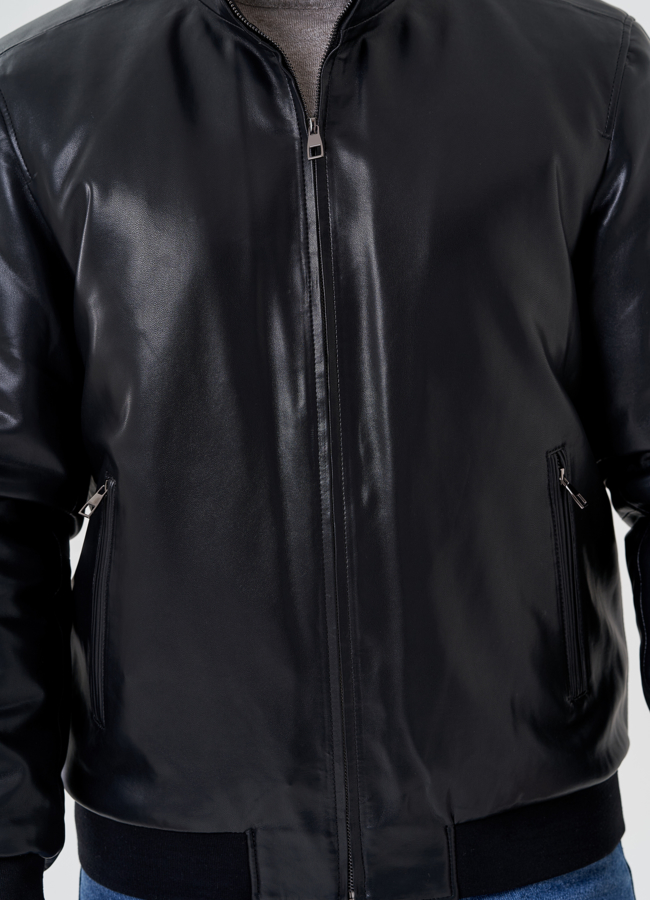 Куртка бомбер черного цвета из эко кожи модель № 24462 универмаг малина