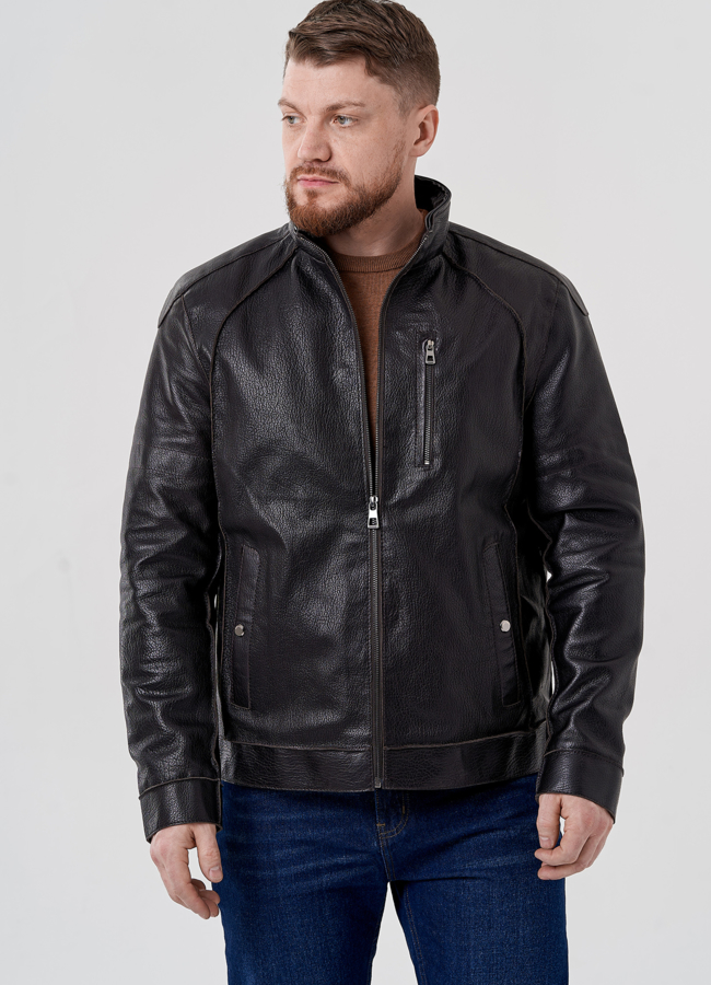 Мужская кожаная куртка с капюшоном модель № 24388 универмаг малина