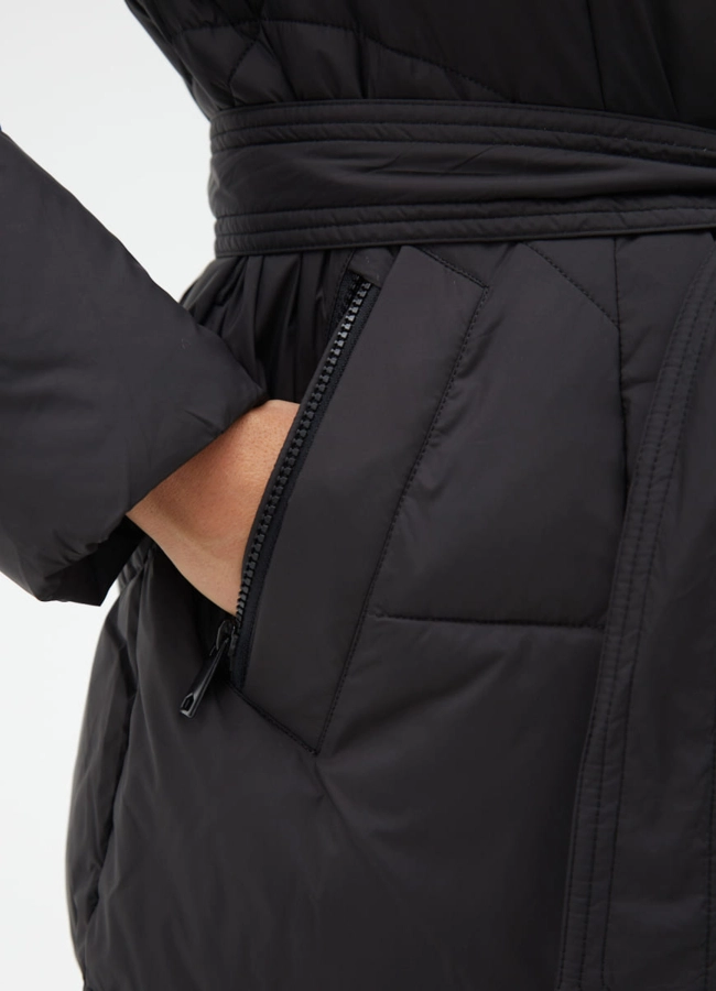 Женский пуховик с капюшоном и поясом модель № 31123 универмаг малина